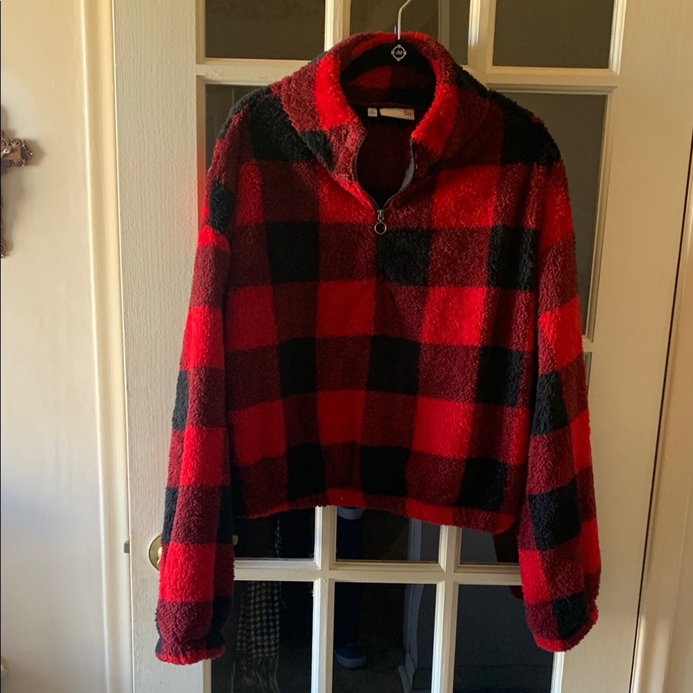 Red and Black Plaid Fleece Pullover
